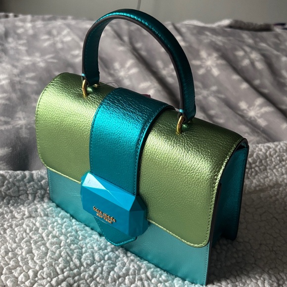 Kate Spade Bijou Metallic Blue & Green Mini Top Handle bag W/ Crossbody Strap - Picture 16 of 17